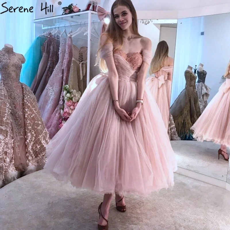 Evening dress with bow-Serene Hill Pink Sleeveless Simple Evening Gowns Sweetheart Beading Ankle Length Formal Dress Design 2024 LA70702