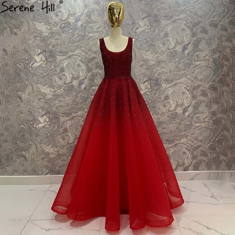 Red evening dress-Serene Hill Red Full Crystal Evening Dresses Gowns A-Line Luxury Sleeveless Sexy For Women Party LA70232A