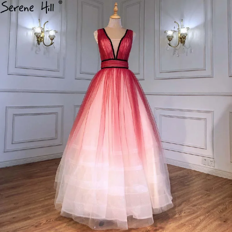 Evening dress with appliqu茅-Serene Hill Red Simple Sexy Evening Dresses Ball Gowns 2024 Sleeveless Lace Up For Women Party LA71407