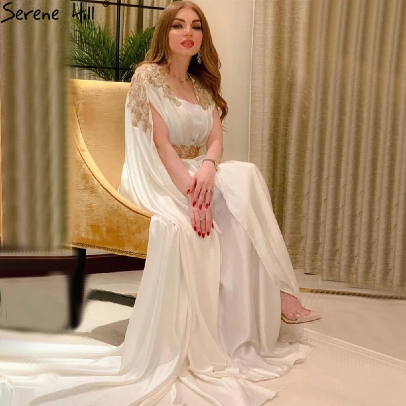 Red evening dress-Serene Hill White Satin Mermaid Elegant Evening Dresses Gowns 2024 Beaded Sexy For Women Party LA70713