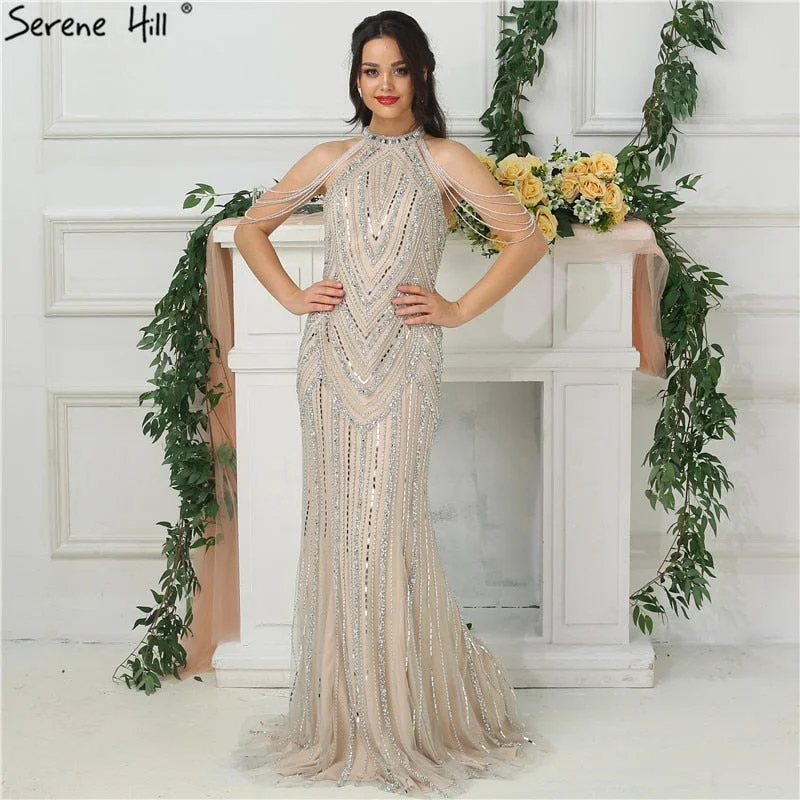 Evening dress for parties-Sexy Evening Dress  Luxury Halter Mermaid Evening Dresses LA6615