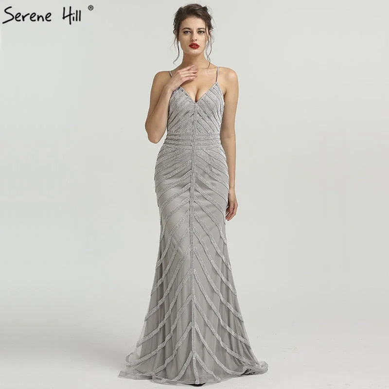 Evening dress for weddings-Sexy Full Crystal Evening Dresses Sleeveless Elegant Mermaid LA6508