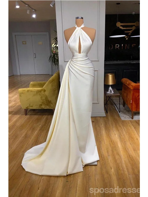 Evening dress for prom-Simple Ivory Mermaid Halter Cheap Long Prom Dresses,Evening Party Dresses,12867