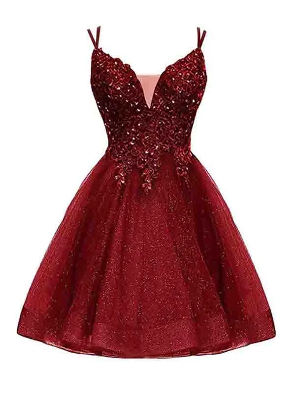 Evening dress with high neckline-Spaghetti Straps V-neck Homecoming Dresses,Cheap Short Prom Dresses,CM916