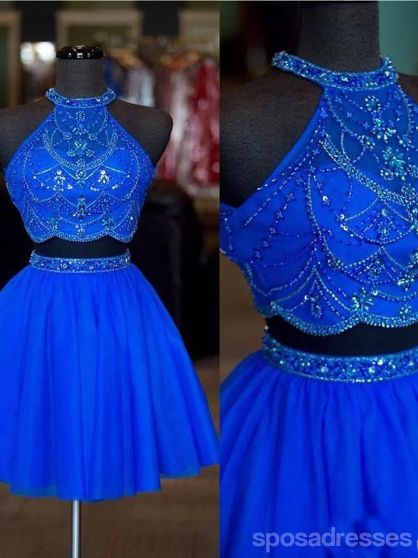 Evening dress with peplum-Two Pieces Blue Homecoming Dresses,Cheap Short Prom Dresses,CM899