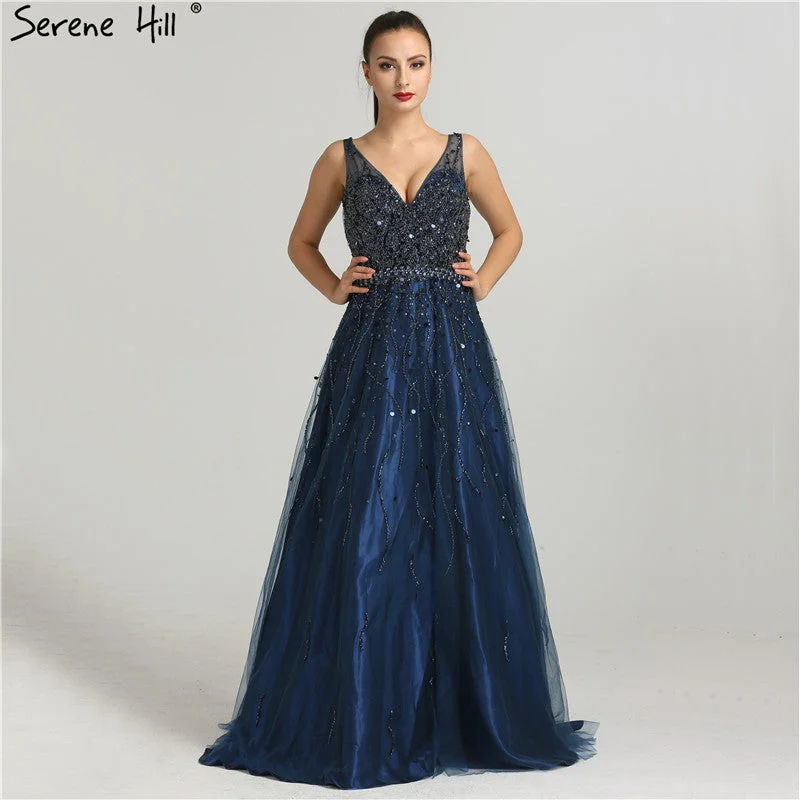 Elegant evening dress-V-Neck Sexy Tulle Evening Dresses Beading LA6444