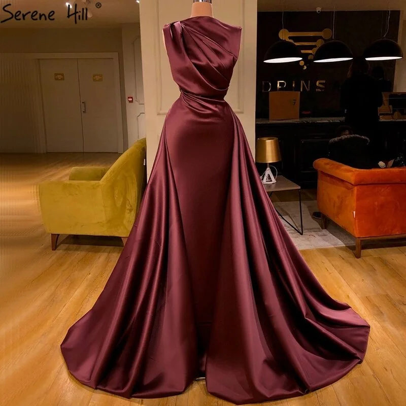 Evening dress for winter-Wine Red Mermaid Simple Evening Dresses Design 2024 Sleeveless Satin Lace Up Formal Dress Serene Hill LA70577